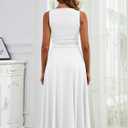 Kaximil Women's Boat Neck Sleeveless A Line Maxi Dress Ruffle Flowy Casual Long Dresses (White) S