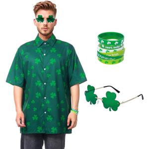 St Patricks Day Shirt Men St. Patrick's Day Hawaiian Shirt for Men St Patricks Day Accessories (Green)