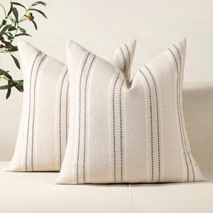 Hckot Throw Pillow Covers 20x20 Set of 2 Striped Pillow Covers Textured Linen Decorative Pillows Square Cushion Covers for Sofa Couch Bed Living Room Farmhouse Decor, Grey