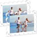 Scalloped Magnetic Picture Frame 4x6 Inch - 2Pack Clear Acrylic Photo Frame, 20mm Thick Double-Sided Magnet Design, Trendy Desktop Display for Home/Office Decor (2 Pack, 4X6)