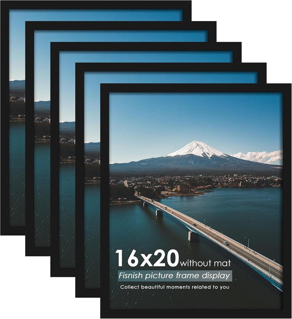 16x20 Picture Frames 5 Pack, Black Poster Frames for Horizontal or Vertical Wall Mounting