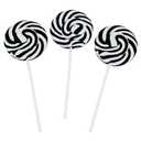 BLACK SWIRL LOLLIPOPS - 24 SUCKERS INDIVIDUALLY WRAPPED - 2 INCH POPS (EXP 10/19/26)