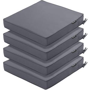 Outdoor Chair Cushions 16 x 17 Inch, Set of 4, Water Resistant Patio Chair Cushions with Tie 3 Year Color Fastness Thick Outdoor Seat Cushion for Garden Lawn Patio Furniture Dark Grey