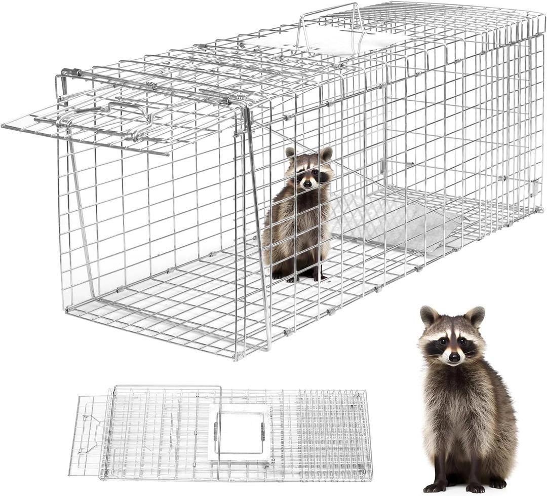 Animal Trap 32"x10"x12" Cage Trap, Heavy Duty Folding Raccoon Traps, Humane Cat Trap for Stray Cats,Rabbits,Squirrels,Outdoor Small Animal Trap,Humane Catch & Release
