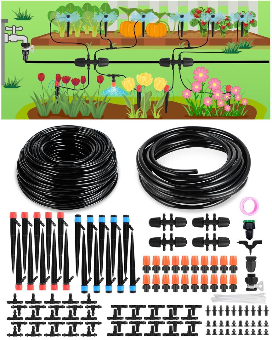 Drip Irrigation System for Watering Garden: 230FT Misting Sprinkler DIY Devices with Tubing Hose for Indoor Plants Outdoor Flower Beds Raised Growing Lawn Tree Patio Hydroponic