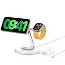 Belkin MagSafe-Compatible 3-in-1 Wireless Charger Stand 15W - Qi2-Certified Wireless Charging Station, Fast Charging of iPhone 16, AirPods, & Apple Watch - 36W Included - White