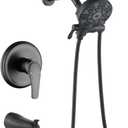 Tub and Shower Faucet Set Complete Dual Shower Head and Handheld 2 in 1 Combo Set Shower System with Tub Spout Tub and Shower Trim Kit Matte Black
