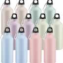 Domensi 12 Pcs 20oz Aluminum Water Bottles Bulk Reusable Water Bottles Lightweight Leak Proof Aluminum Sports with Twist Cap Buckle for Gym, Hiking, Cycling, Camping, Fishing