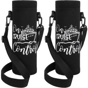 2 Pcs Carnival Cruise Essentials 2025 Adjustable Water Bottle Carrier with Strap Black Crossbody Water Bottle Holder Cruise Cup Holder Sling Neoprene Cup Sleeve Pouch Bag for Coffee Drinks