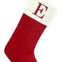 Christmas Stockings with Initials,20 Inches Large Knit Embroidered Letter Red White Christmas Stocking,Monogram Christmas Stocking for Famliy Holiday and Xmas Tree Fireplace (Letter E)