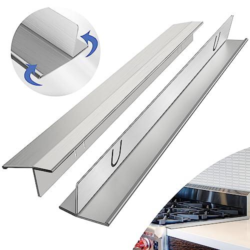 Stove Gap Covers Stainless Steel 2 Packs, 13.8~27.6 Inch Adjustable Heat Resistant Not Sharp Gap Filler, Easy to Clear Stove Counter Gap Cover Suitable for Even Surface (Silver)
