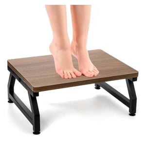 Wooden Step Stool for Adults Seniors, Heavy Duty Stools for High Bed with Adjustable Non-Slip Feet, One Step Foot Stool for Bedroom Living Room Bathroom Kitchen, Hold Up to 220 lb, Brown