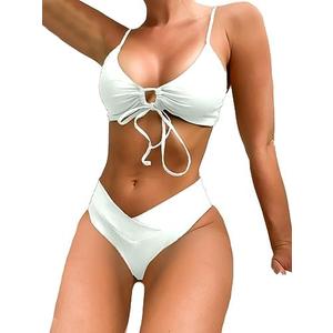 Meetall Women's High Cut String Triangle Bikini Set Swimsuits Sexy Bathing Suits 2 Piece Size L