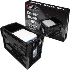 BCW Comic Bin, Black - Holds 150 Comics, Acid Free Storage and Organizer, Heavy Duty Plastic, Stackable, Includes Partition