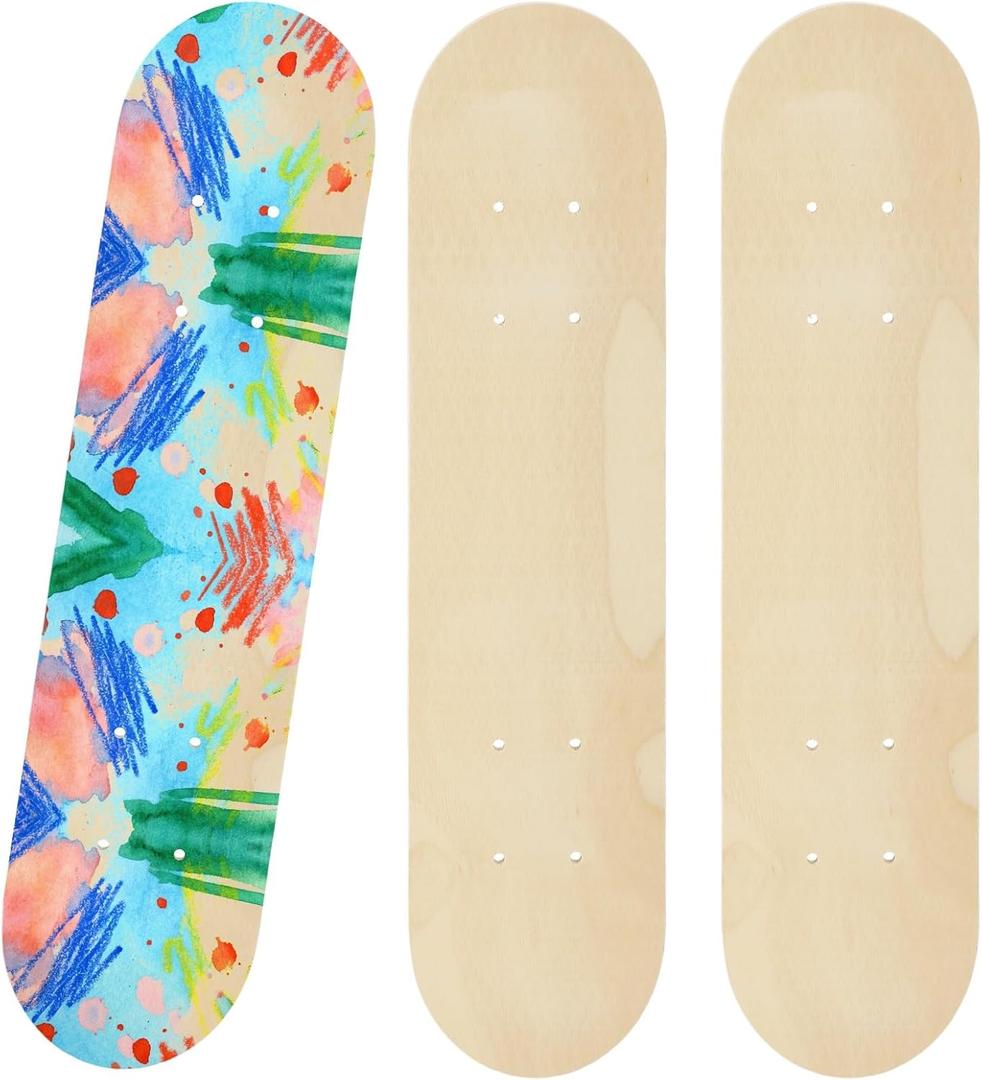 3 Pcs Blank Skateboard Decks, Unfinished Wood Art Boards for DIY Custom Graffiti, 23.6 x 5.9 in Skateboard Deck Set with Pre-Drilled Holes for Art Painting Home Decoration, Large