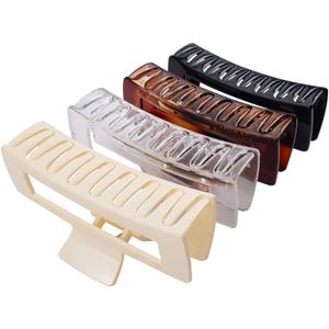 4 Pack Extra Large Hair Claw for Women, 5'' Strong Hold Bright Clamps for Thick and Long Hair, 90's Non-slip Square Jaw Clips for Curly Hair