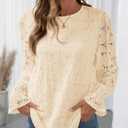 LOMON Womens Lace Long Sleeve Tops Ladies Dressy Eyelet Blouses Casual Embroidered Shirts with Lining 2026 Spring Fashion