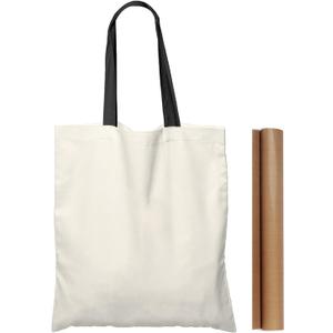 NPBAG 15 Pack 15'' X 16'' Natural Cotton Tote Bags, Lightweight Blank Bulk Cloth bags with 1pc of PTFE Teflon Sheet (Medium, Black Handle)