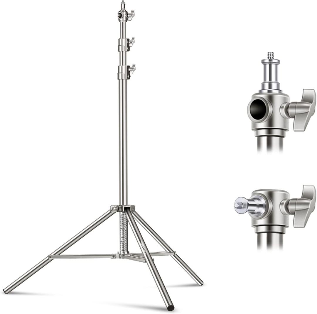 NEEWER 7.2ft/2.2m Stainless Steel Light Stand, Spring Cushioned Heavy Duty Photography Tripod Stand with 1/4 to 3/8 Screw Adapter for Strobe,LED Video Light,Ring Light, Monolight, Softbox
