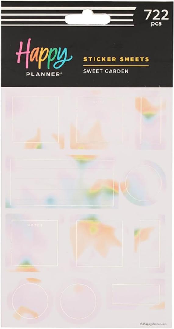 Happy Planner 15-Sheet Sticker Pack for Calendars, Journals, and Planners, Scrapbook Accessories, Classic Size, 722 Stickers Total, Sweet Garden
