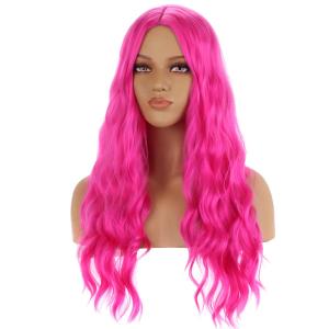 BERON 27 Inches Hot Pink Wig - Long Wavy Middle Part Curly Synthetic Hair for Women Girls - Heat Resistant Cosplay Daily Wear