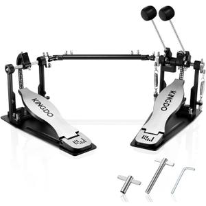 Double Bass Drum Pedal 2 Chain Double Kick Drum Pedal with 2 Way Beater Heads and Drum Keys for Drummer