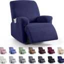 KinCam Recliner Covers, Stretch Reclining Chair Covers, Recliner Sofa Slipcovers Stripe Jacquard Recliner Couch Covers Furniture Protector Covers (1 XL Seater, Dark Blue)