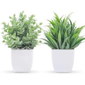 Der Rose 2 Pack Small Fake Plants Mini Artificial Potted Plants for Table Desk Home Laundry Room Bathroom Office Decor (Grey)