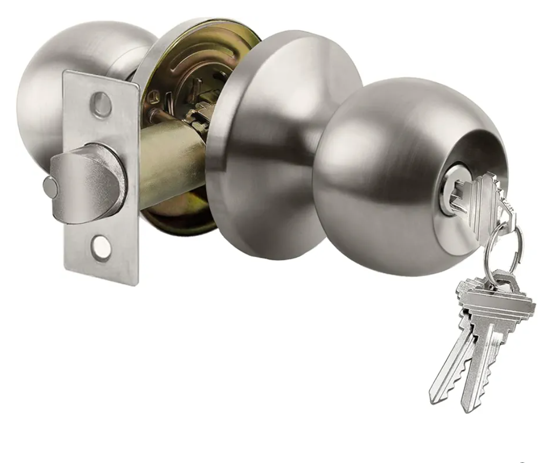 Keyed Entry Door Knob with Lock, Interior and Exterior Door Lock, Standard Ball, Satin Nickel