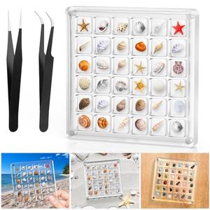 XANGNIER Acrylic Magnetic Seashell Display Box,Clear Sea Shell Display Box,Beach Magnet Storage Organizer Case for Seashell Diamond Beads,36 Grids,Transparent,3 Pack