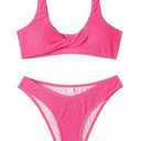 Limeeke Women One Shoulder Bikini Set Ribbed Textured Two Piece Swimsuit High Cut Cheeky Bathing Suit (Pink) M