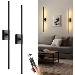 YRTBYKU Battery Operated Wall Sconce Set of 2-5000mAh Rechargeable Wall Sconce with Remote Control, 3000K-6000K Dimmable Wall Lamp for Bedroom, Modern Wall Decor for Living Room, Bedroom