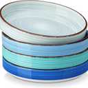vancasso Bonita Pasta Bowls Set of 4, 32oz Shallow Bowl Plates, Dinner Bowls, Ceramic Pasta Plates, Microwave & Dishwasher Safe Serving Bowls, Bule (Blue)