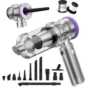 Handheld Car Vacuum Portable Cordless, 20000Pa Powerful Suction Car Vacuum Cleaner for Home, Office, Mini Hand Held Air Duster/Blower & 3-Speed Adjustment, With Nozzles for Pet Hair, Keyboard, Desk