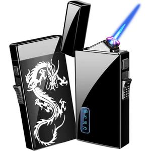 Torch Lighter, Dual Arc and Jet Flame - 2 in 1, USB Rechargeable with Battery Indicator, Refillable Windproof Plasma Lighter (No Butane) - Black