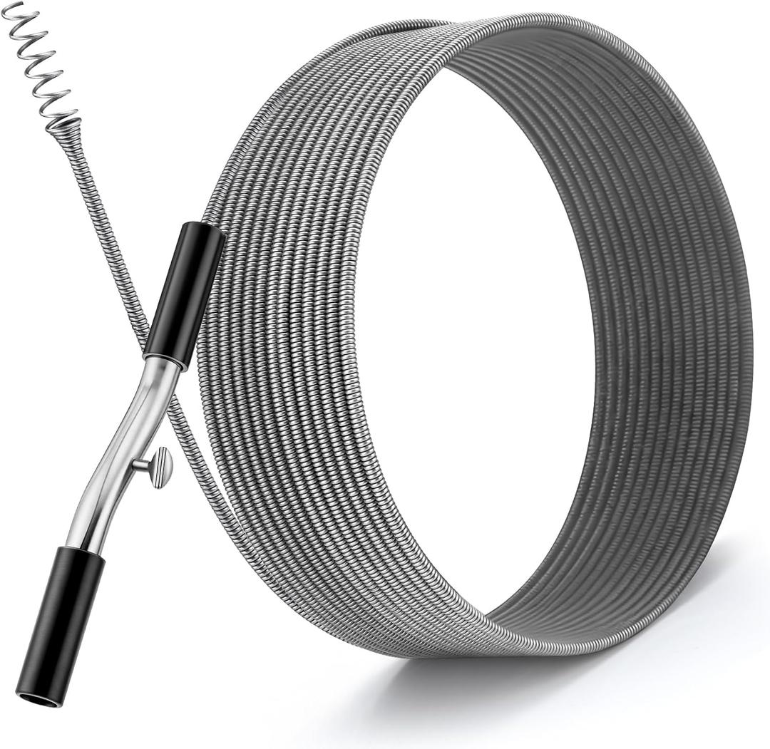 50 ft Drain Auger Plumbing Snake for Heavy Deep Blockages 1/4" Diameter Flexible Plumbing Cables Drain Snake for Kitchen Bathroom Shower Sink Cleaning Drainage Clogs