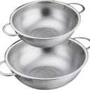 P&P CHEF Stainless Steel Colander, Micro-Perforated Food Strainer with Handle for Washing Draining, Great for Pasta Fruits Vegetables, Dishwasher Safe & Healthy, 3 + 5Qt, 2Pcs