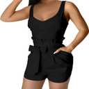 Rompers for Women Sexy Summer Casual Straps Short Pants Jumpsuits with Pockets Zipper (Black)  XL