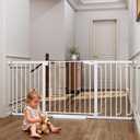 Cumbor Extra Wide Baby Gate, 36.6-69" Walk-Through Dog Gate for Stairs, Doorways & Hallways, 30.5 Tall, Auto-Close & Dual-Swing Safety Child Gate Indoor, Easy Install Pressure-Mounted Pet Gate, White