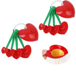 Cherry Measuring Spoons, 2PCS Plastic Cute Measuring Teaspoon, Heart Shape Plastic Measuring Spoons Set for Liquid, Dry Measuring, Cooking, Baking(Red, green)