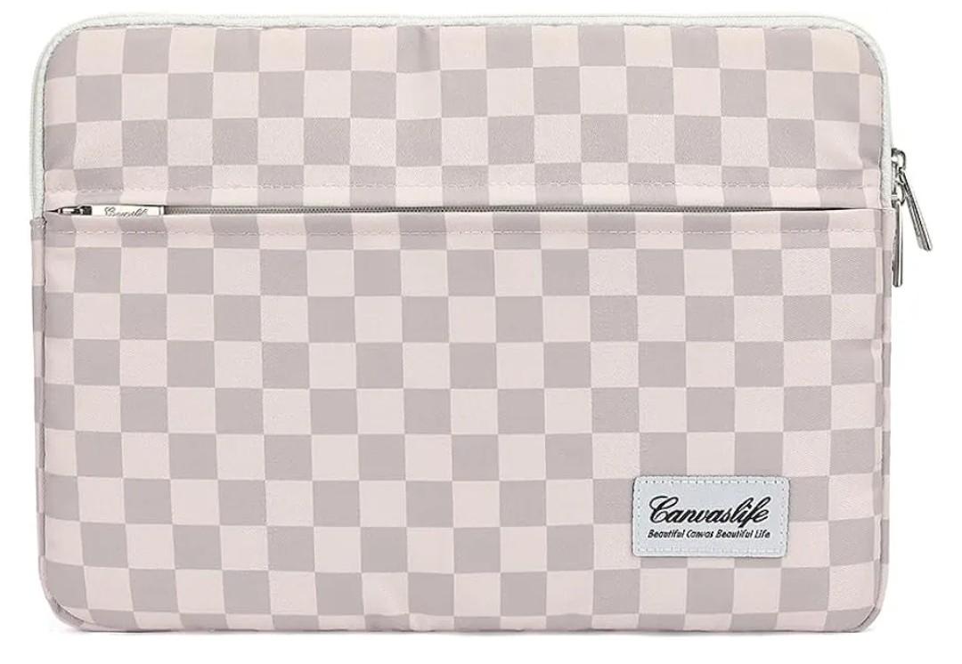 Canvaslife Neutral Checker Pattern Laptop Sleeve Case Cover with Pocket for MacBook Pro 14 inch and 14 inch-14.4 inch HP, Lenovo, Dell, ASUS, Acer Notebook Computer