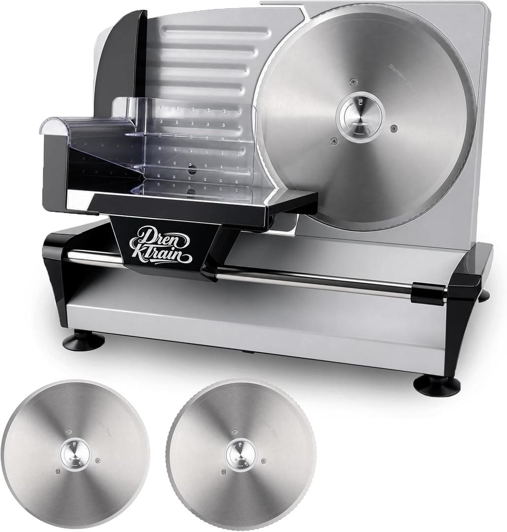 Meat Slicer Electric Deli Food Slicer,110V Electric Deli Meat Slicer with 2 Removable 9''Stainless Steel Blades,1-20mm Adjustable Thickness,Machine for Meat, Cheese, Bread