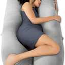 QUEEN ROSE Pregnancy Pillows, Cooling Maternity Pillow for Sleeping, 55in U Shaped Body Pillow for Pregnant Support, with Removable Silky Cover, Gray