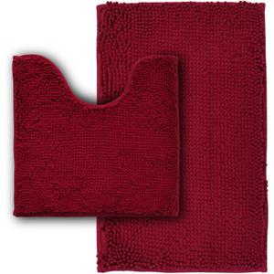 Bathroom Rugs Sets 2 Piece,Super Absorbent Soft,Thick,Machine Washable Chenille Bath Mat,Non Slip Toilet Floor Rug,Bath Mats for Bathroom,20x32 Plus 20x20 U Shape,Burgundy