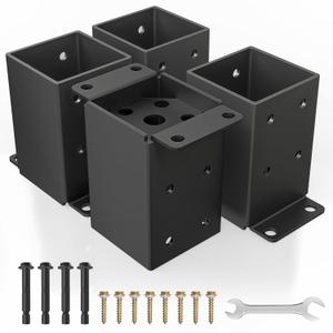 QZER 44 Post Base, Inner Size 3.5""x3.5"" Deck Post Brackets, Heavy Duty Metal Black Powder Coated Fence Post Anchor Base for Pavilion Porch Railing Pergola Support Deck Base Plate 4 Pcs