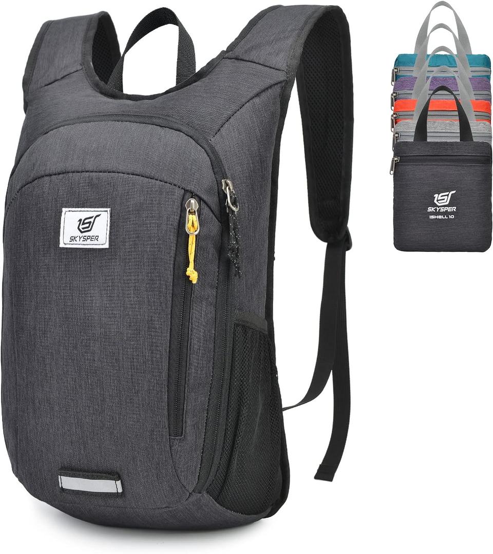 SKYSPER Small Daypack 10L Hiking Backpack Packable Lightweight Travel Day Pack for Women Men (Black)