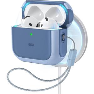 ESR for AirPods 4 Case, Compatible with AirPods 4th Generation Case (2024) (USB-C), Compatible with MagSafe, Drop Protection Cover with Lanyard, Magnetic Lid Lock, Orbit Hybrid Series, Blue