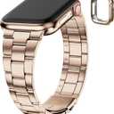 Fullmosa No Tools Needed Compatible with Apple Watch Bands for Women Men 46mm Series 11 10, Metal Strap Stainless Steel Wristband with Case for iWatch, Rose gold