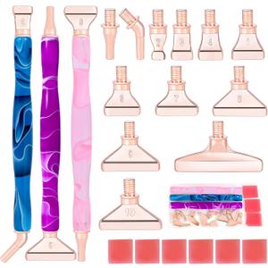 DoreenBow 21Pcs Diamond Art Painting Pen Metal Tips Multi Placer Tips with 6 Clay, Rose Gold