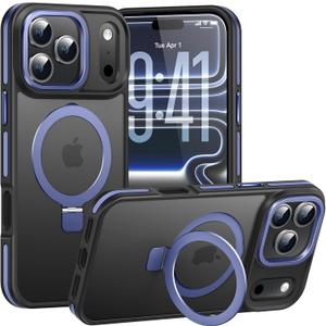 Magnetic Stand Case for iPhone 17 Pro Max, 2-in-1 Magnetic Stand Case & Protective Cover, Military Drop Tested, Anti-Fingerprint Matte Finish for Hands-Free at Work, Home and Travel, Blue